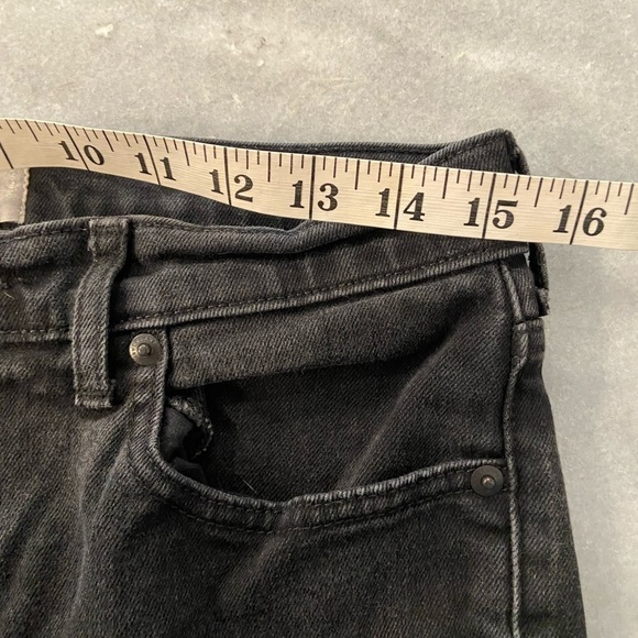 Everlane Size 30 Black Zip Up Stretch Cotton Denim Jeans Raw Hem Copped - Picture 10 of 13